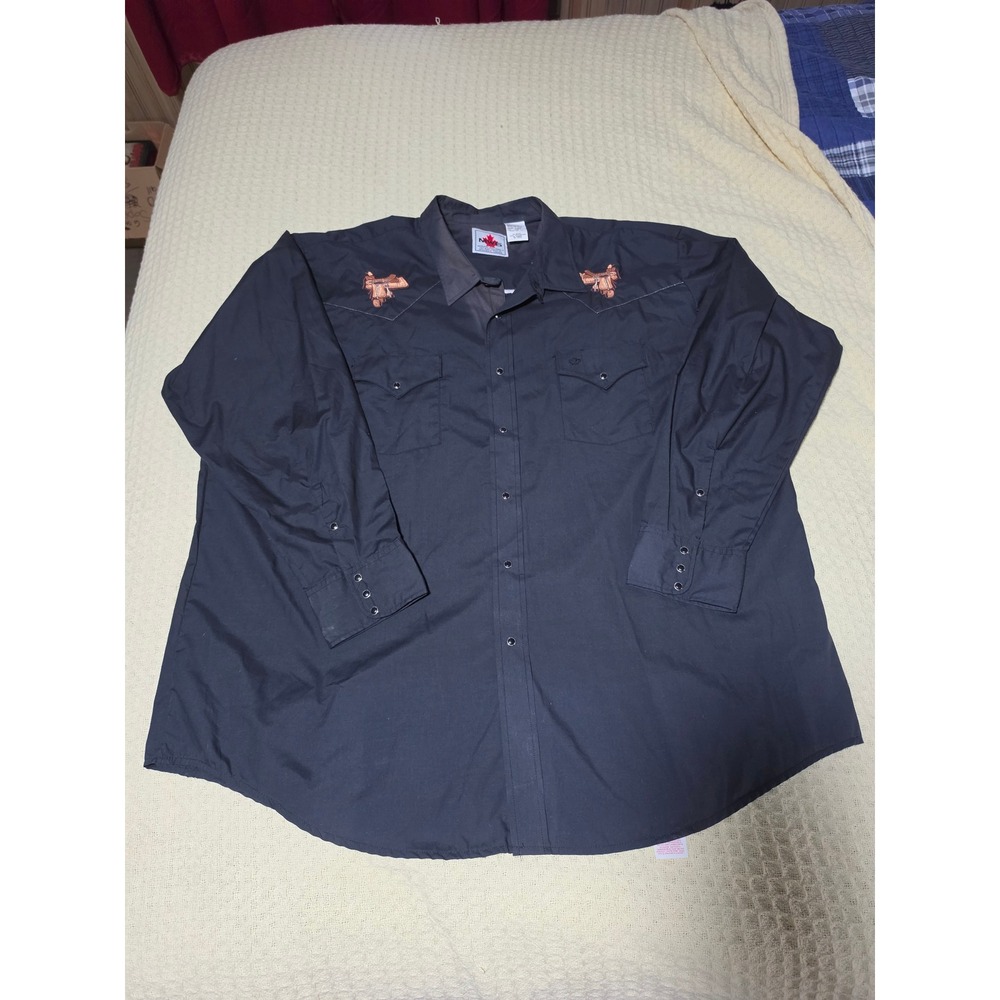 MWG Mens Black Western Snap Shirt Embroidered Saddle 3XL-19 Made in Canada